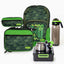 Dinosaur backpack lunch bag and matching pencil case black bento box insulated food jar and water bottle | packing the kids school bag just got way more fun | Spixal
