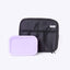 Black Lunch bag and purple Bento Box on a white background