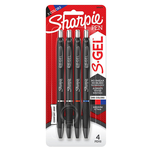 Sharpie Gel Pen Retractable 0.7mm  2x Black 1x Red 1x Blue