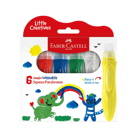 Faber Castell Little Creatives Jumbo Washable Squeezing Paint Brushes - Pack of 6 all in one paint