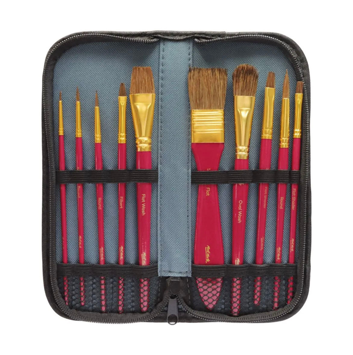 Mont Marte Brush Set Wallet 11 Piece - Watercolour - short handled ergonomics brushes