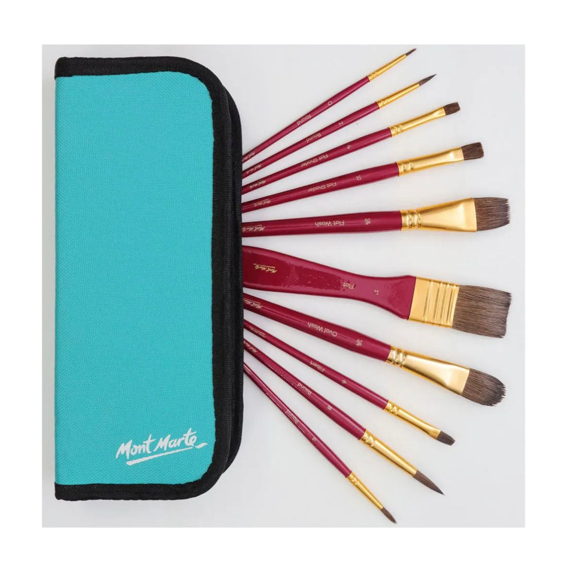 Mont Marte Brush Set Wallet 11 Piece - Watercolour with zip case