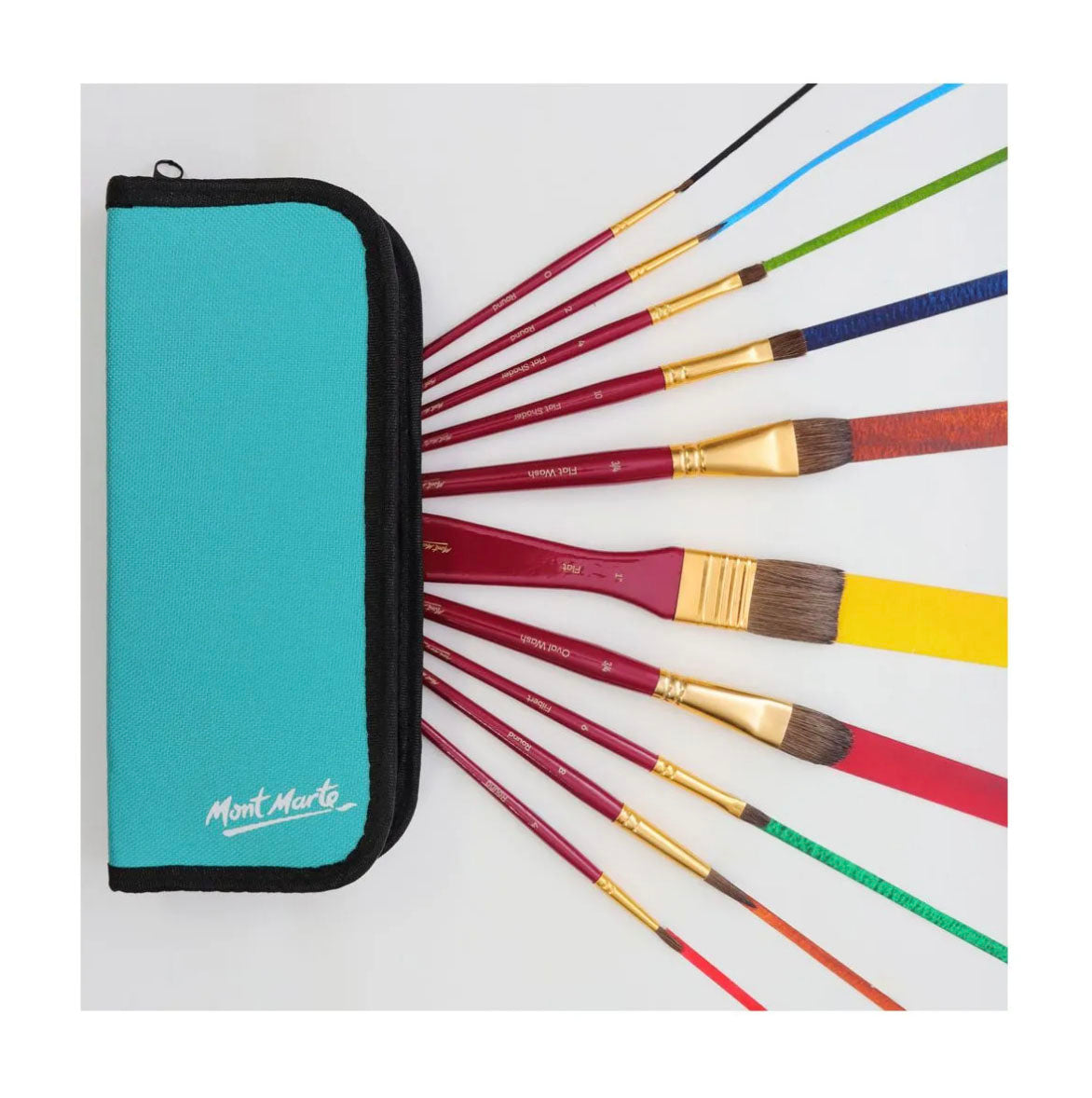 Mont Marte Brush Set Wallet 11 Piece - Watercolour - with zip case, ergonomics brushes
