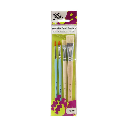 Mont Marte Brush Set 4 Pack - Includes 4 flat and round paint brushes