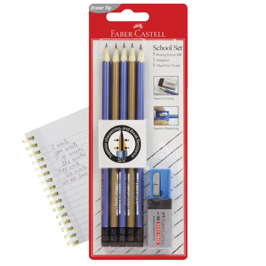 Faber Castell School Set 5xPencils,1xEraser,1xSharpener HB lead graded