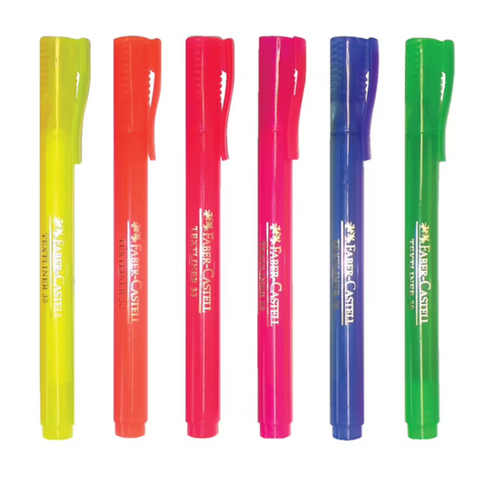 Faber Castell Textliner 38 Highlighters Fluoro Assort Pk6 available in 6 colors