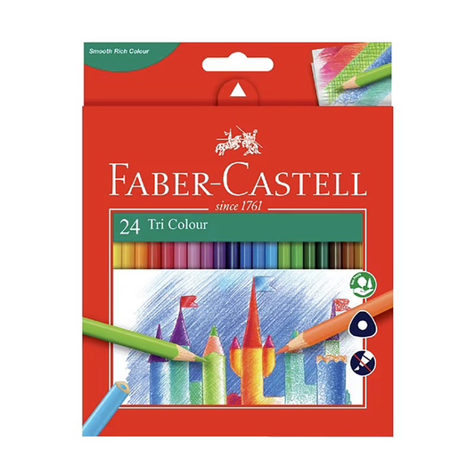 Faber Castell Triangular Coloured Pencils Assorted 24 Pack - 3.3mm lead