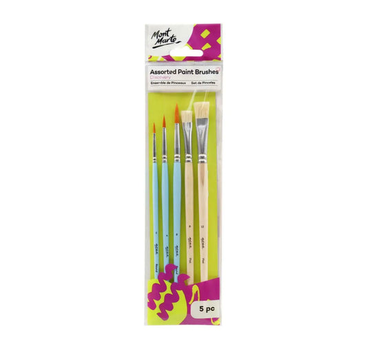 Mont Marte Discovery Brush Set Assorted 5 Pack - front view