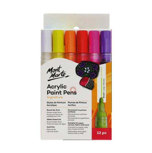 Mont Marte Acrylic Paint Pens Signature Broad Tip 3mm (0.12in) 12pc - round tip 3mm