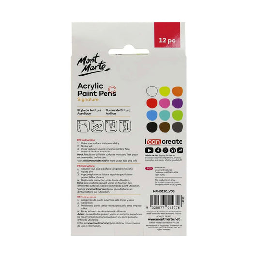 Mont Marte Acrylic Paint Pens Signature Broad Tip 3mm (0.12in) 12pc back view