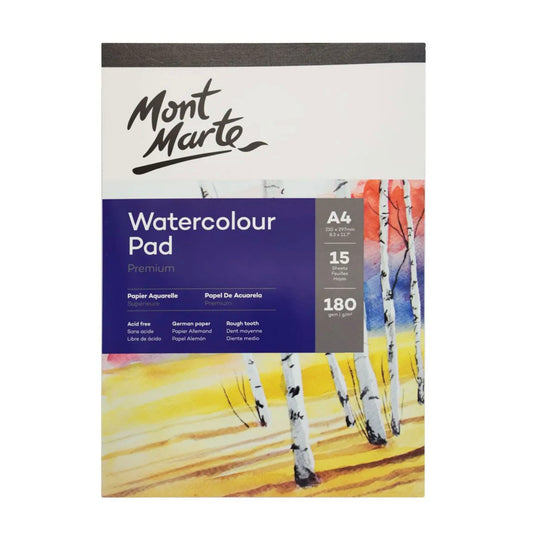 Mont Marte Watercolour Paint Pad German Paper Premium A4 180gsm 15 Sheet - front view