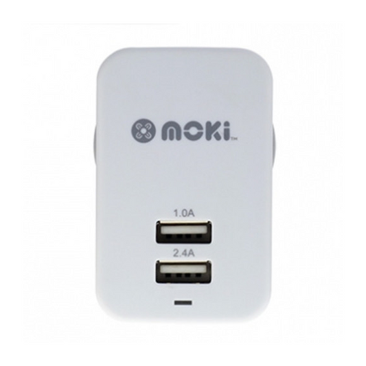 Moki Dual Usb Wall Charger 3.4A + 1A White ideal for tablets and mobile phones