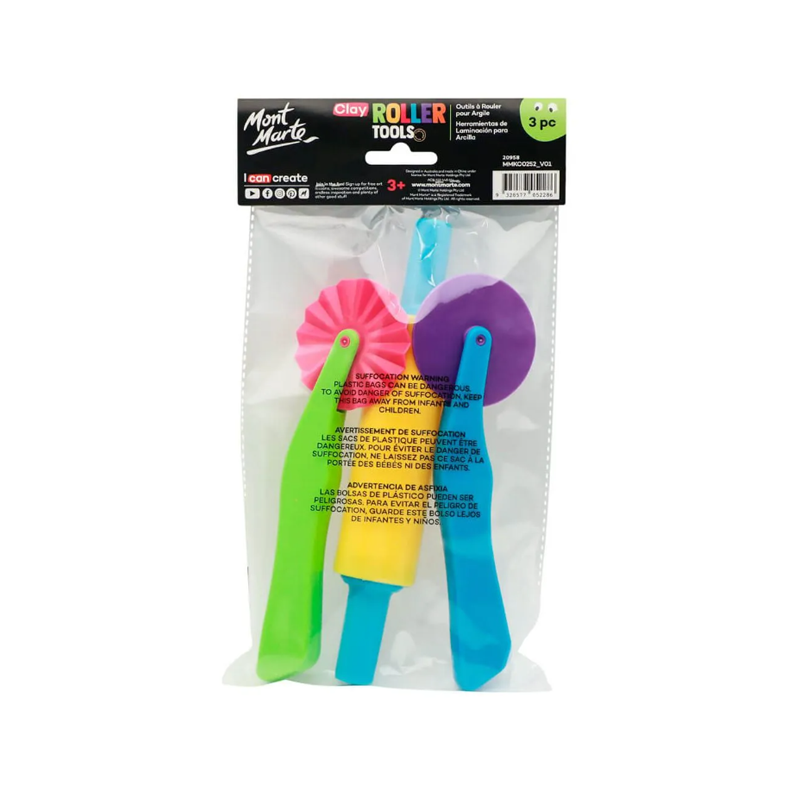 Mont Marte Kids Clay Roller Tools 3pc - back view