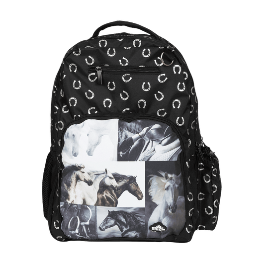 Spencil Big Kids School Bag Backpack Black & White Horses