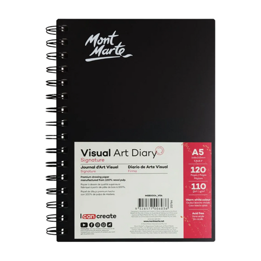 Mont Marte Visual Art Diary A5 120 Pages 110gsm Black