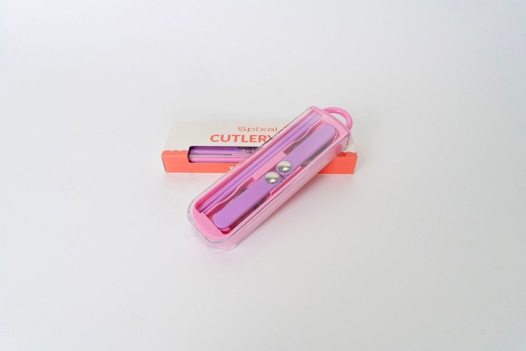 Kids Cutlery Set With Case For School Lunches Pink