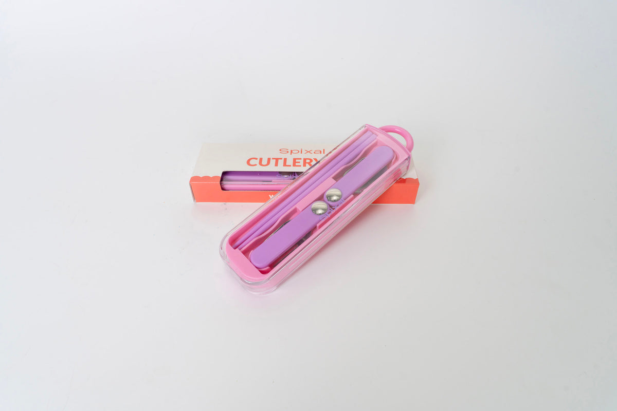 Kids Cutlery Set With Case For School Lunches Pink