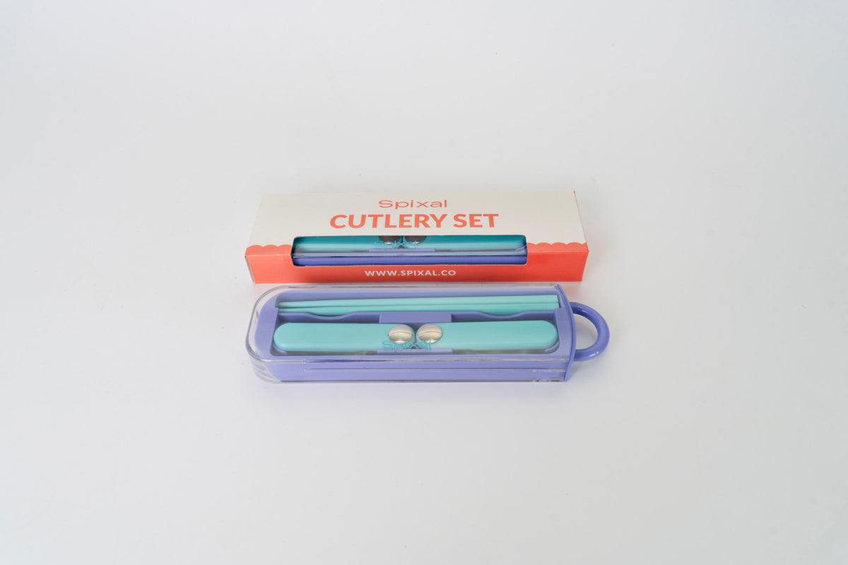 Kids Cutlery Set With Case For School Lunches Purple