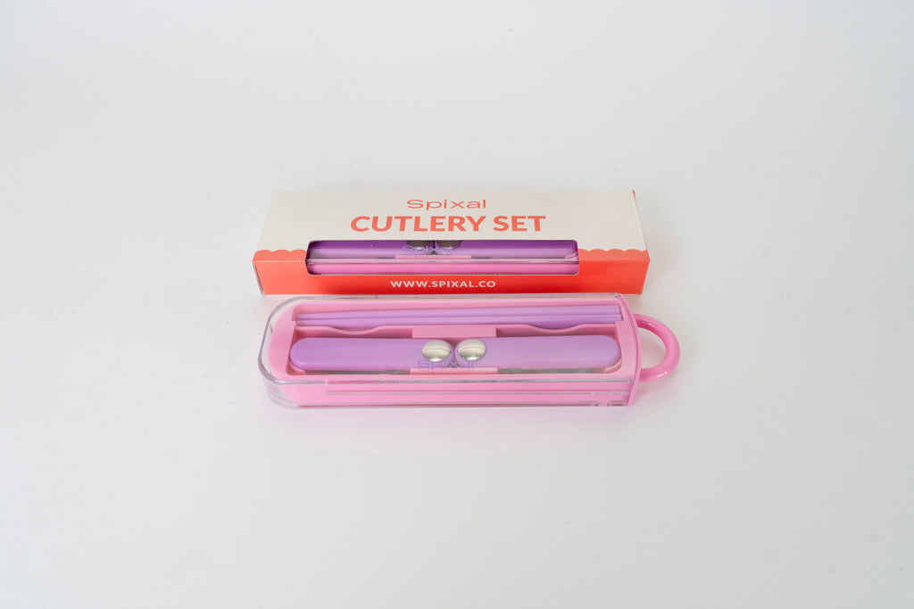 Kids Cutlery Set With Case For School Lunches Pink