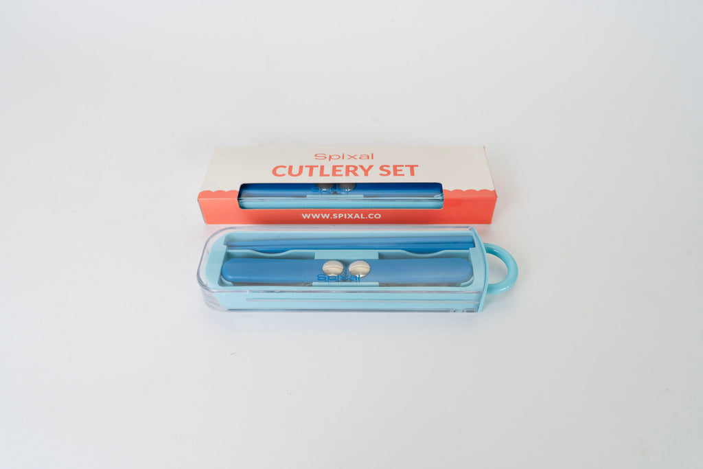 Kids Cutlery Set With Case For School Lunches Light Blue