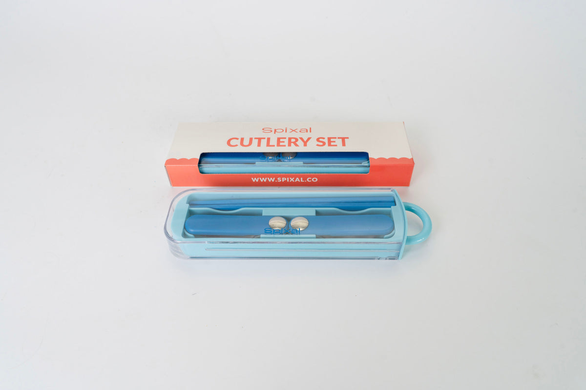Kids Cutlery Set With Case For School Lunches Light Blue
