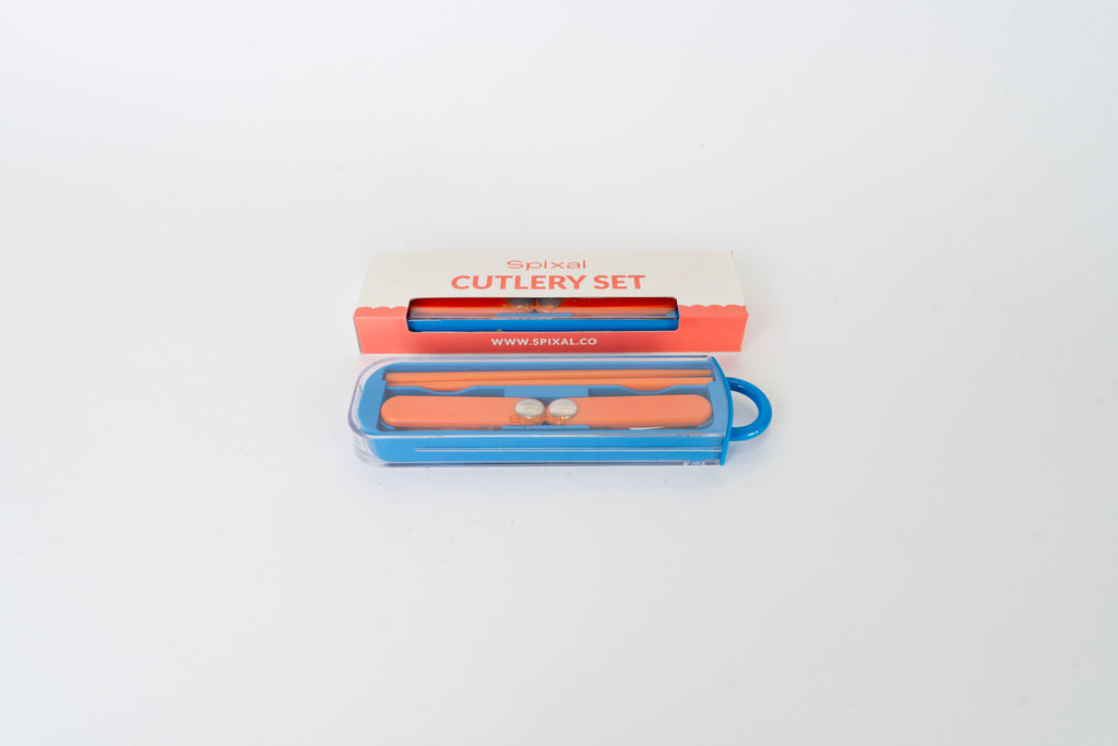 Kids Cutlery Set With Case For School Lunches Blue