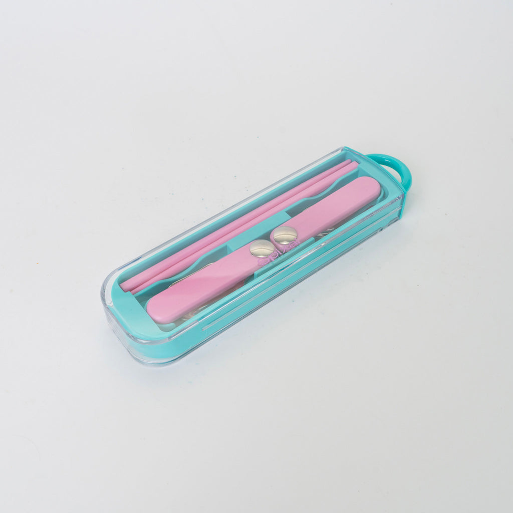 Kids Cutlery Set With Case For School Lunches Teal