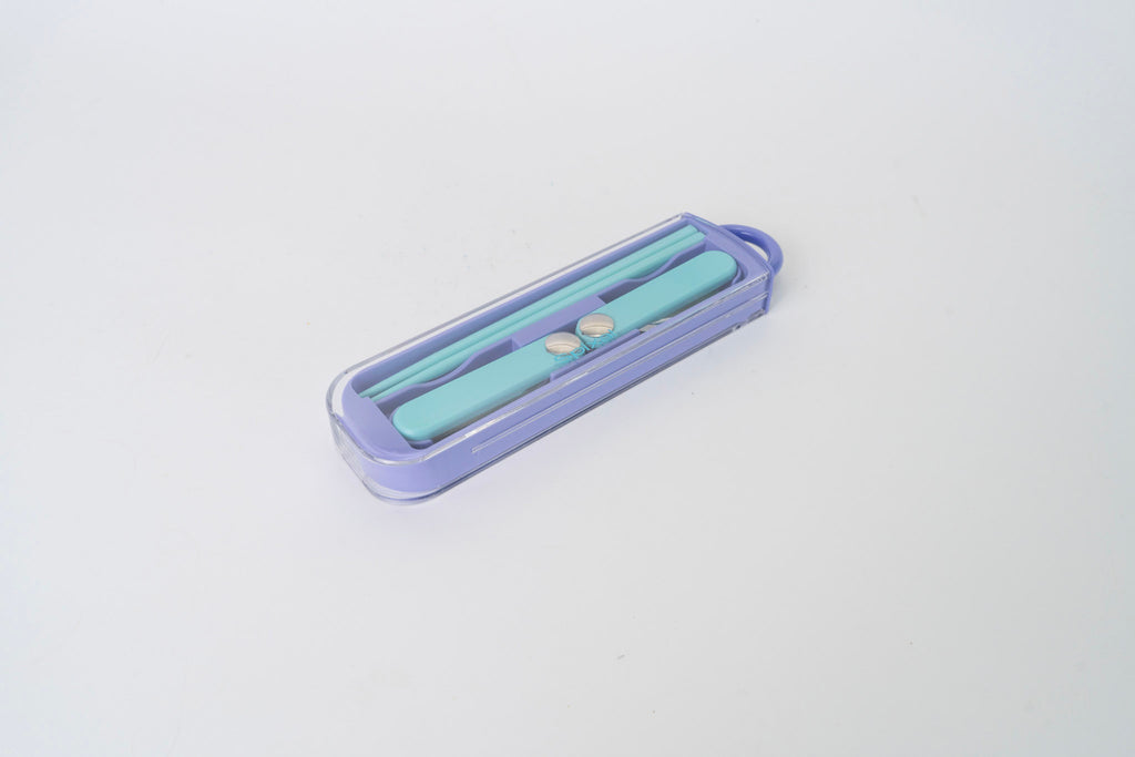 Kids Cutlery Set With Case For School Lunches Purple