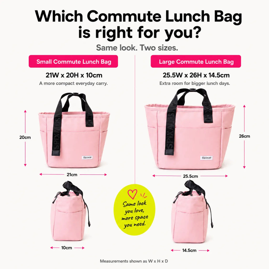 Compare the large and small pink insulated tote bags from the Spixal commute series 