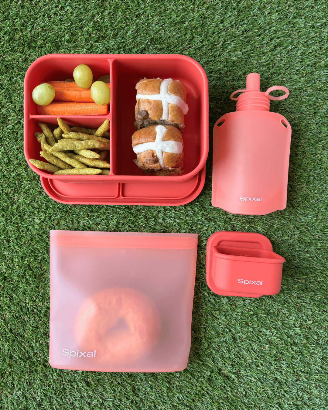 Kids Lunch Set Coral — bento snack box sandwich bag and yoghurt pouch bundle | Spixal Main image