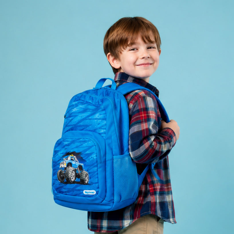 Spixal kids monster trucks backpack blue school bag packing for school just got more fun 