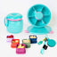Teal Roundie Bento Lunch Box and Teal 800ml Insulated Food Jar with multicolour Mini Snack Boxes and Teal Magnetic Hat Clip
