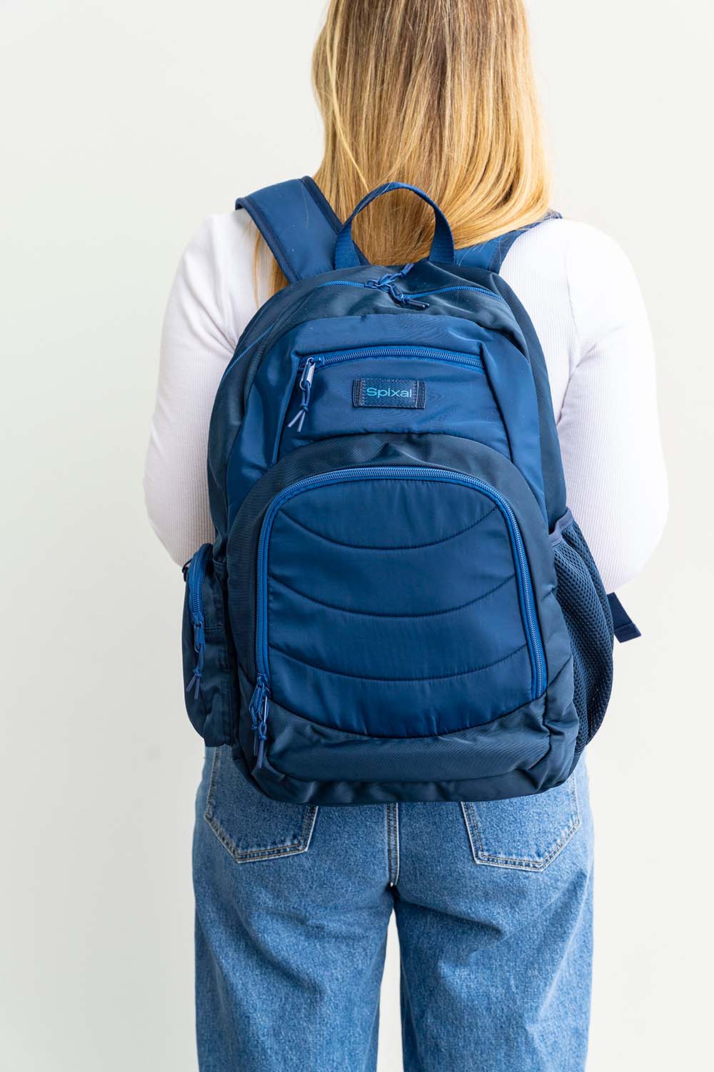 Duotone navy royal blue large laptop backpack school bag for primary school middle school high school teens or adults | The perfect size for students| Spixal