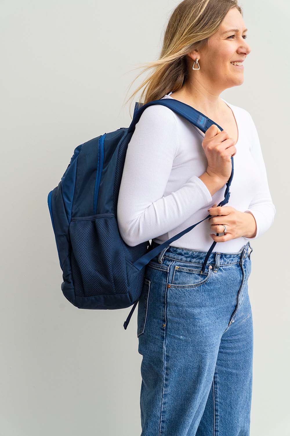 Duotone navy royal blue large laptop backpack school bag for primary school middle school high school teens or adults | Adjustable padded shoulder straps for comfort | Spixal