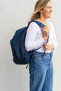 Duotone navy royal blue large laptop backpack school bag for primary school middle school high school teens or adults | Adjustable padded shoulder straps for comfort | Spixal