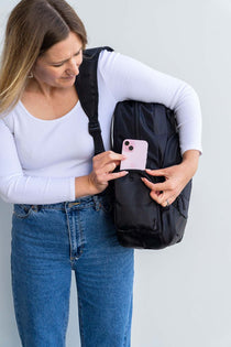 Large black backpack school bags for kids teens and uni. It's cotton twill making it durable suitable for all ages and genders | Side phone pocket easy access | Spixal