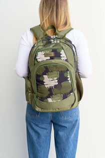 green camouflage camo  large backpack school bag for primary school middle school high school teens or adults | Spixal