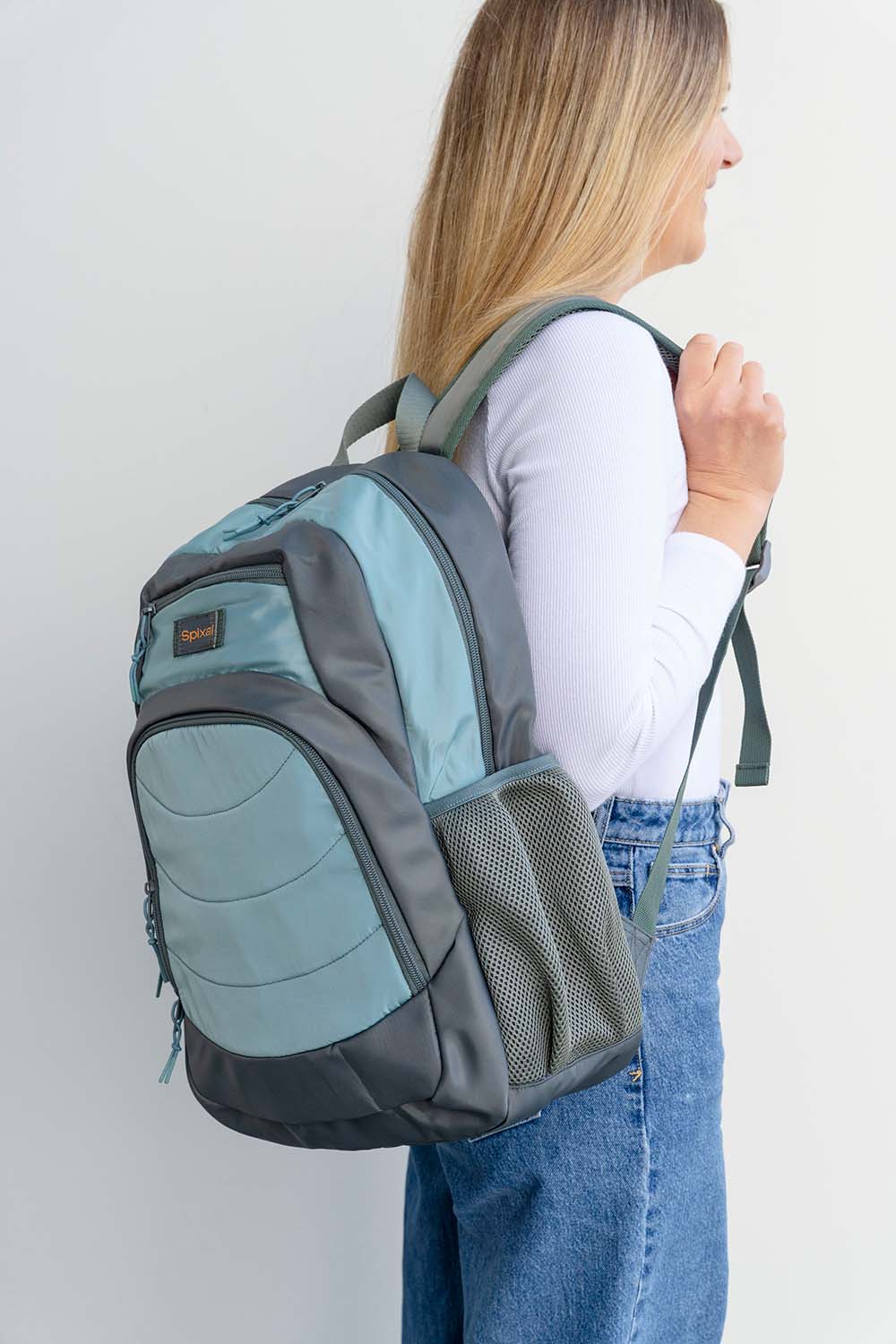 green grey gender neutral large backpack school bag for primary school middle school high school teens or adults | padded straps | Spixal