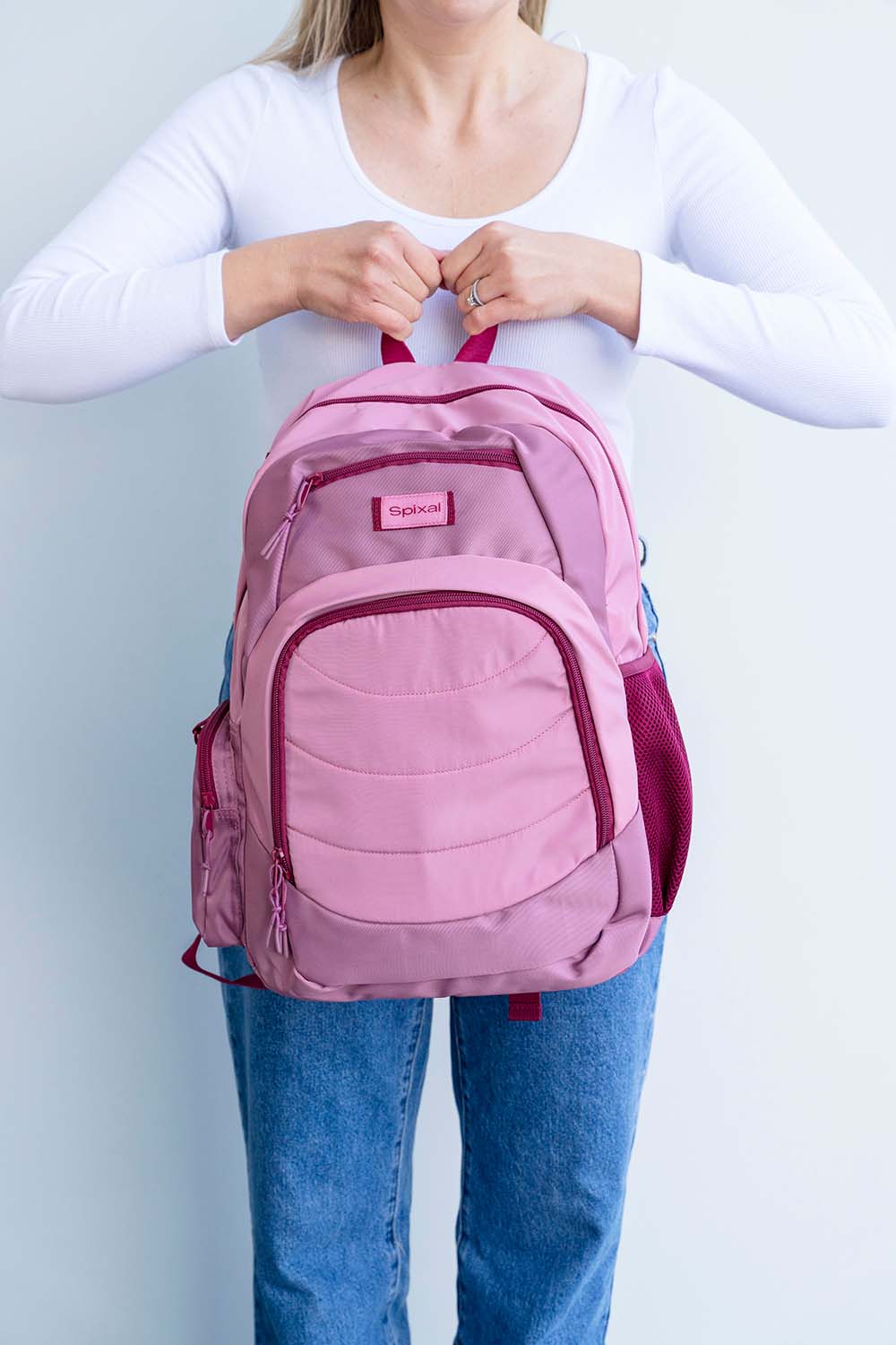 Pink girls large backpack school bag for primary school, middle school or high school | water bottle pocket and laptop sleeve | Spixal