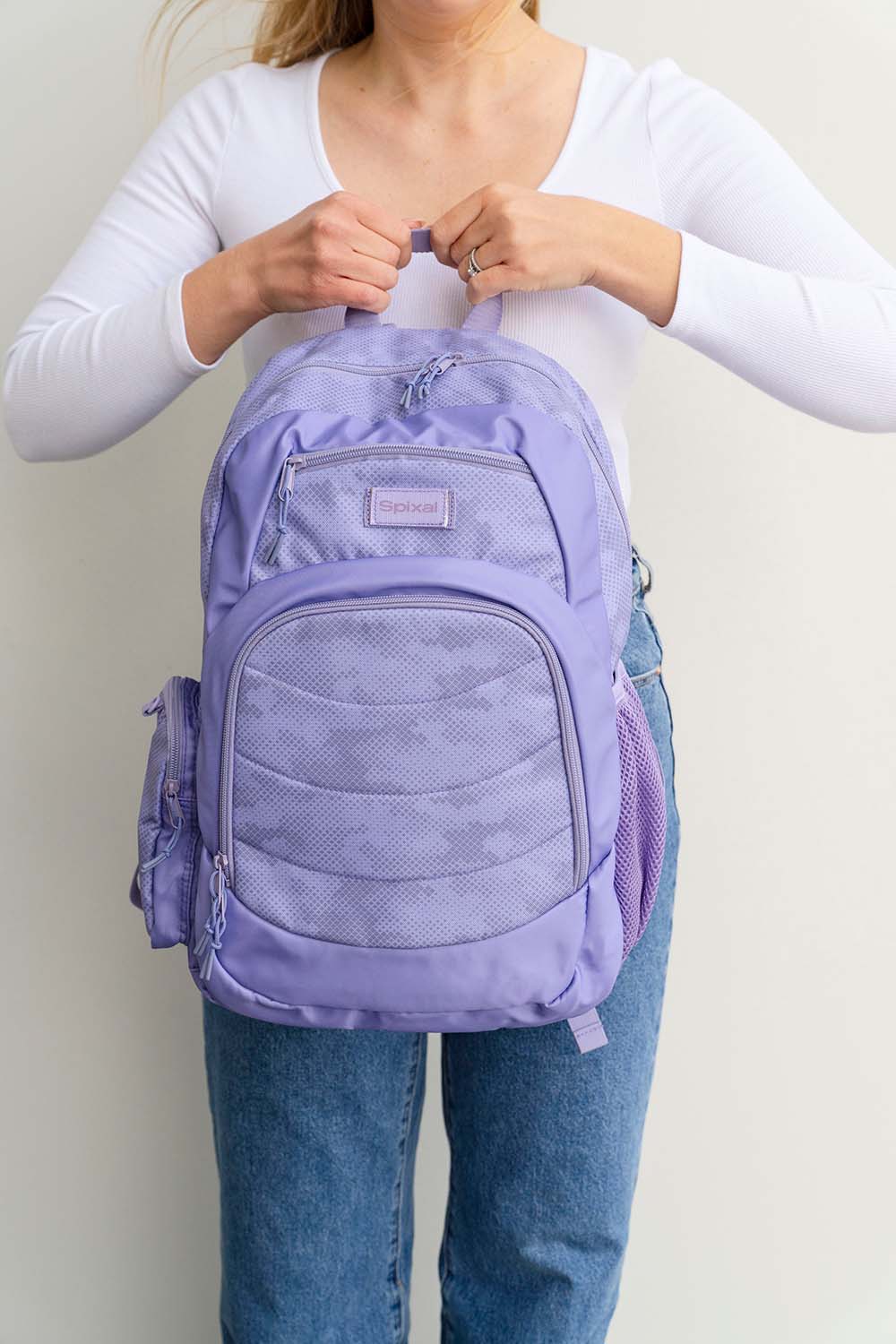 Purple girls backpack school bag for primary school, middle school or high school | side phone pocket and laptop sleeve | Spixal