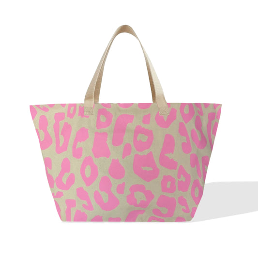 Spixal Leopard Print Canvas Tote Pink