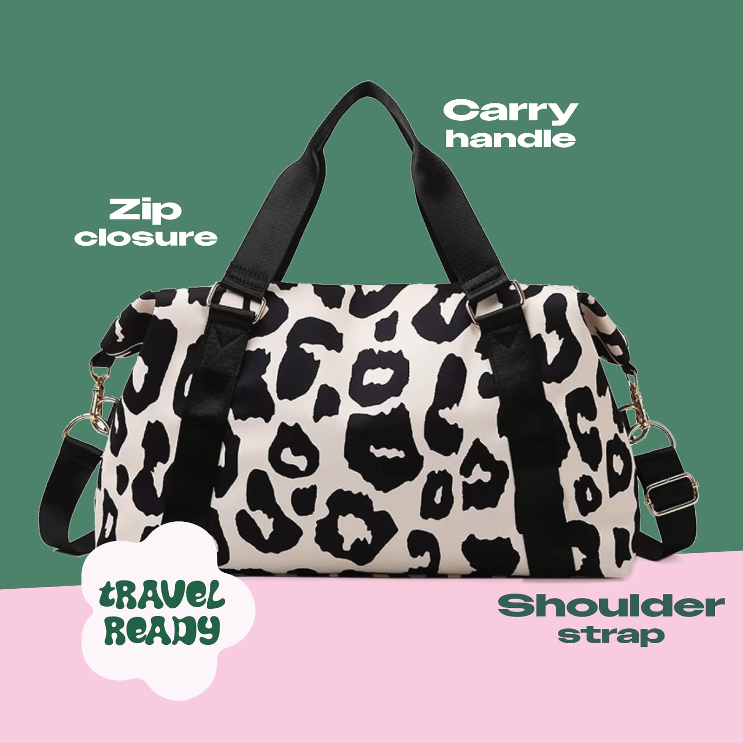 Spixal Leopard Print Travel Bag Black