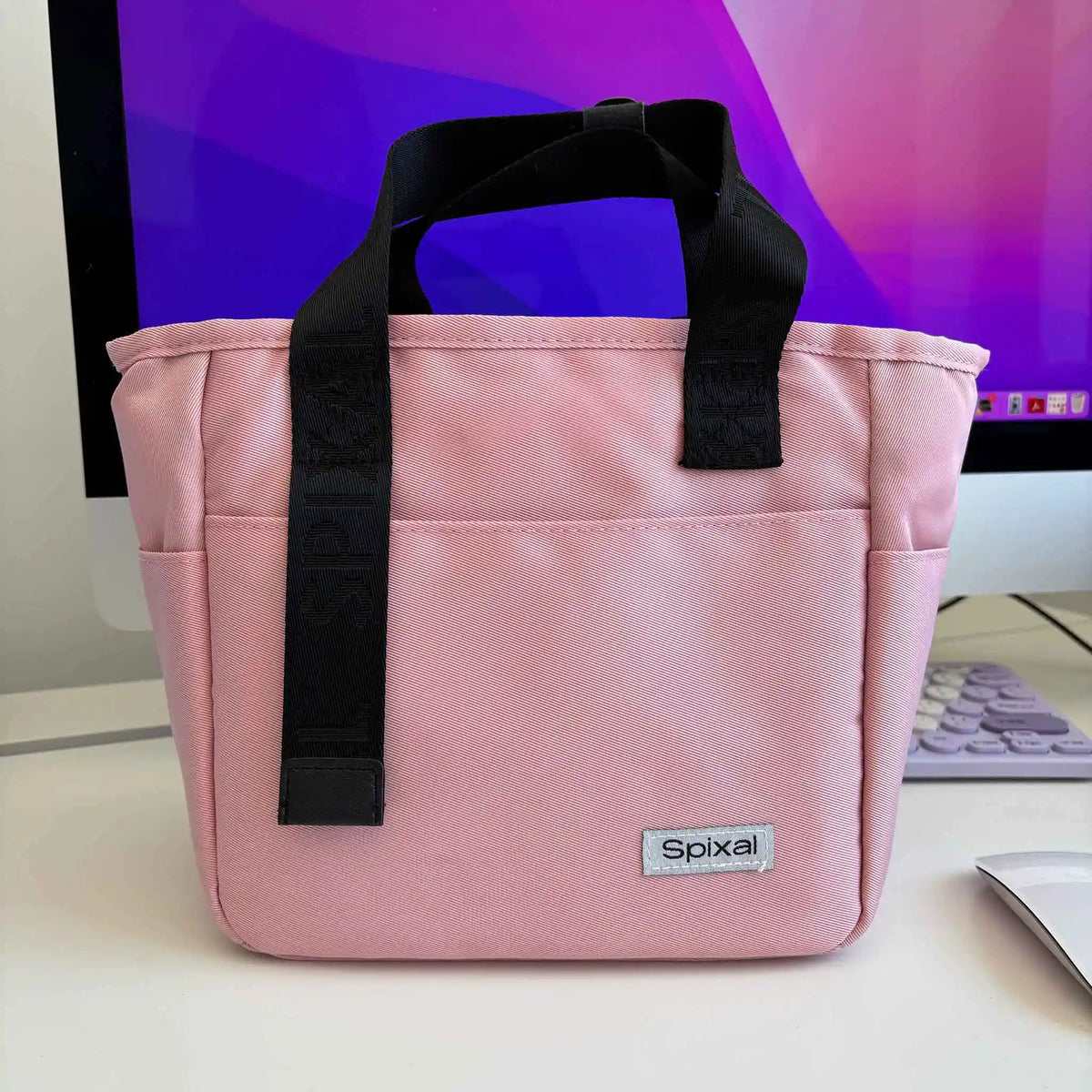 Commute Series Tote Lunch Bag Pink — side view | Spixal