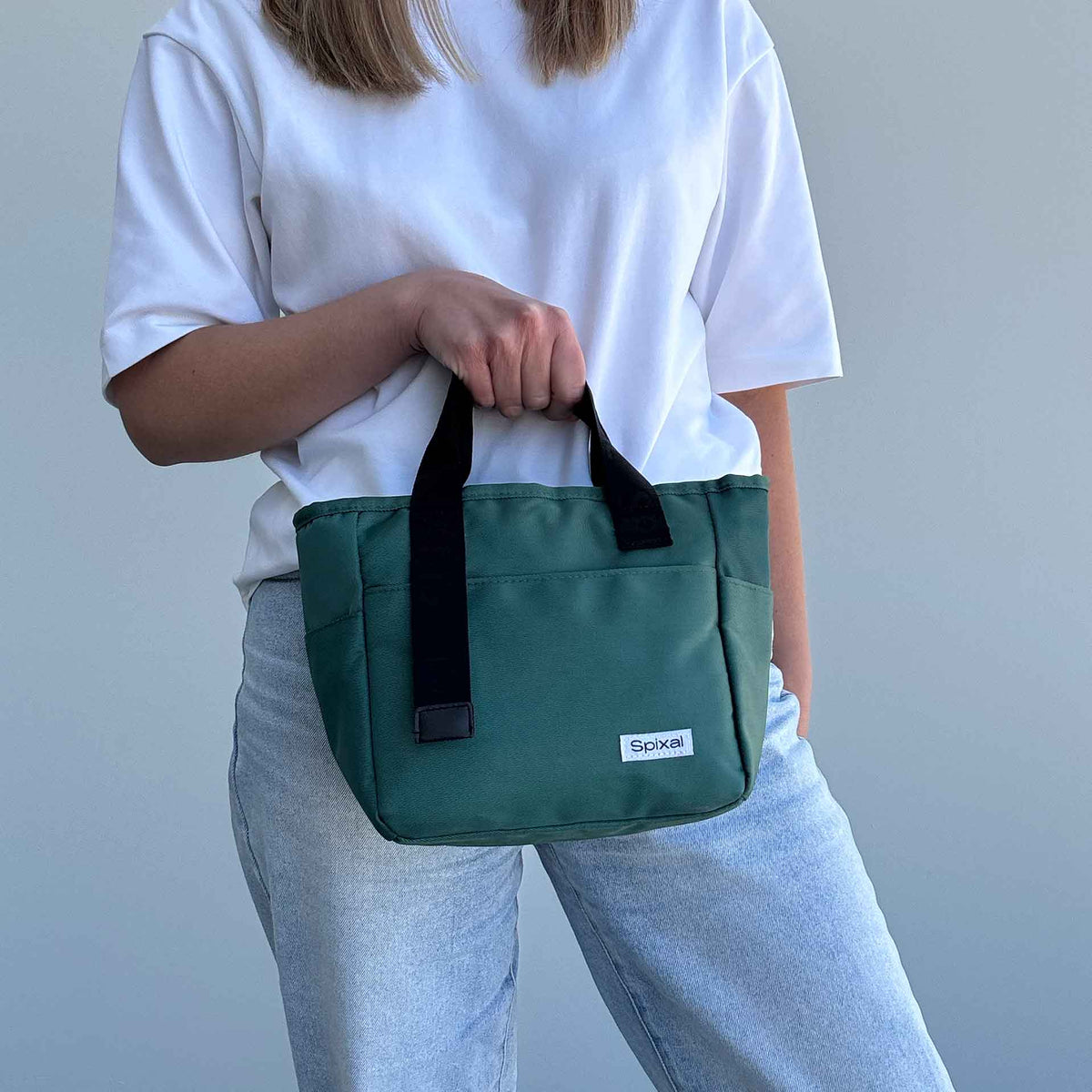 Commute Series Tote Lunch Bag Green — side view | Spixal