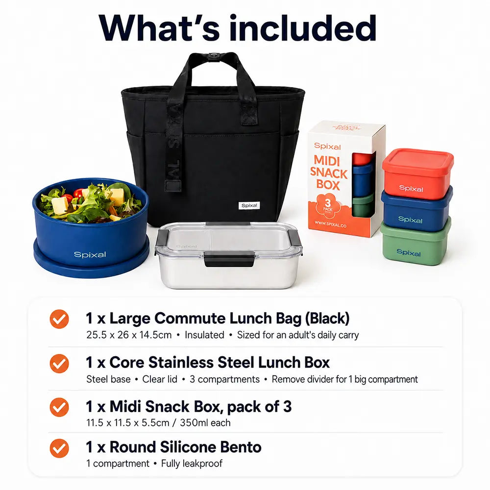 Spixal lunch packing bundle for dads fathers day gift ideas that are practical with lunch bag stainless steel bento nox round lunch bowl and snack containers