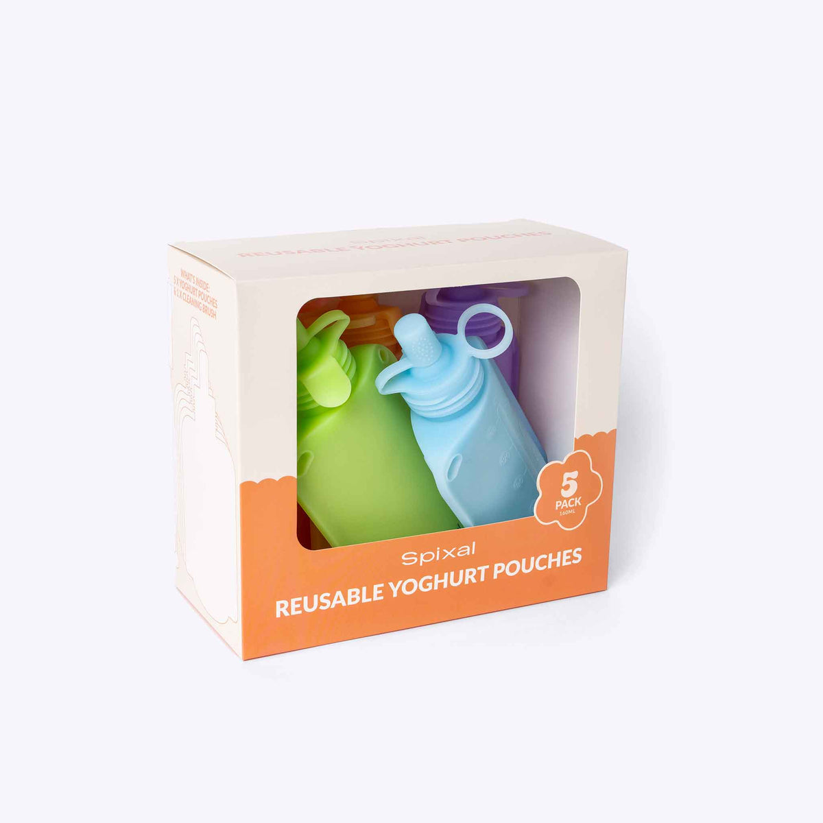 Spixal Silicone Reusable Yoghurt Pouches 5 Pack — dishwasher safe | Spixal