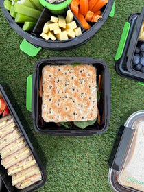 Small kids black lunch box food container with leakproof lid fruit break recess sip and crunch or snacks makes packing lunches easier | Spixal