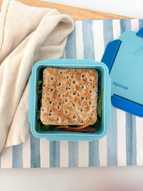 Small kids blue lunch box food container with leakproof lid fruit break recess sip and crunch or snacks makes packing lunches easier | Spixal
