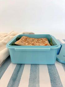 Small kids light blue lunch box food container with leakproof lid fruit break recess sip and crunch or snacks makes packing lunches easier | Spixal