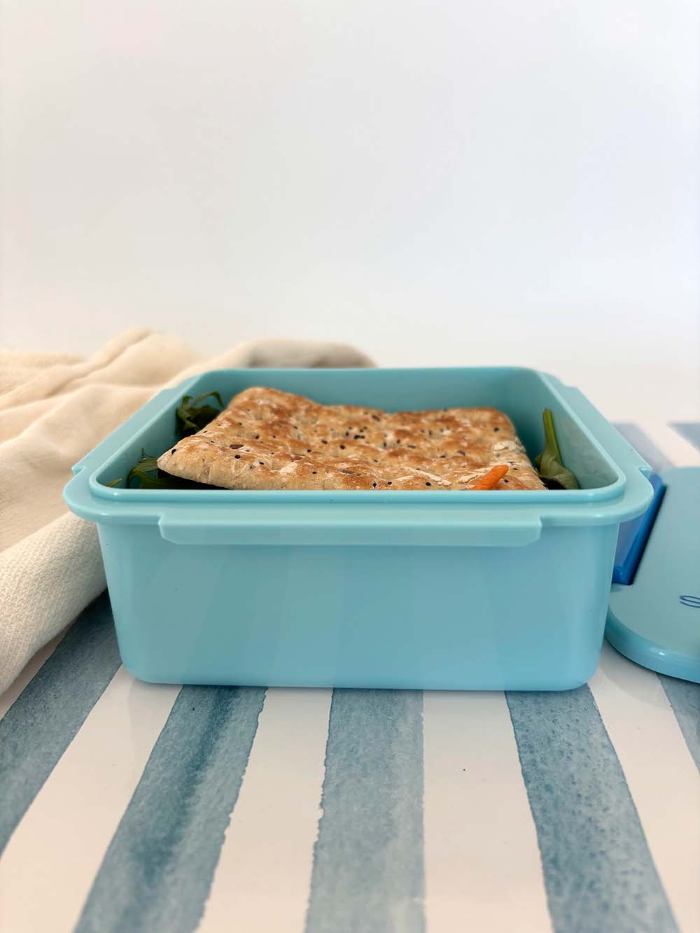 Small kids light blue lunch box food container with leakproof lid fruit break recess sip and crunch or snacks makes packing lunches easier | Spixal